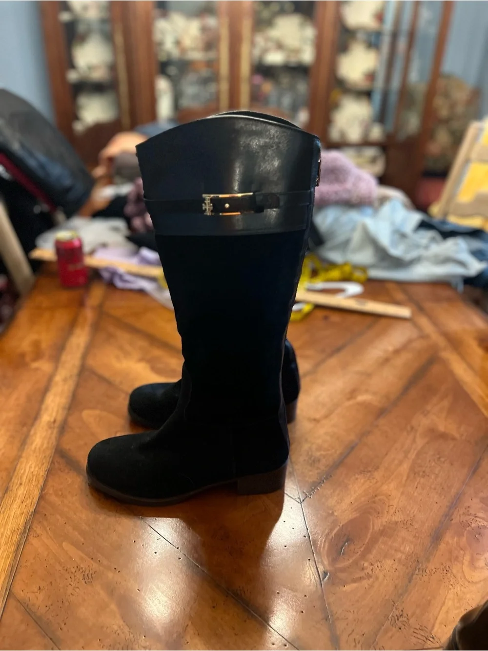 Tory Burch Suede Boots Gold Hardware Accent 17.5 inches tall